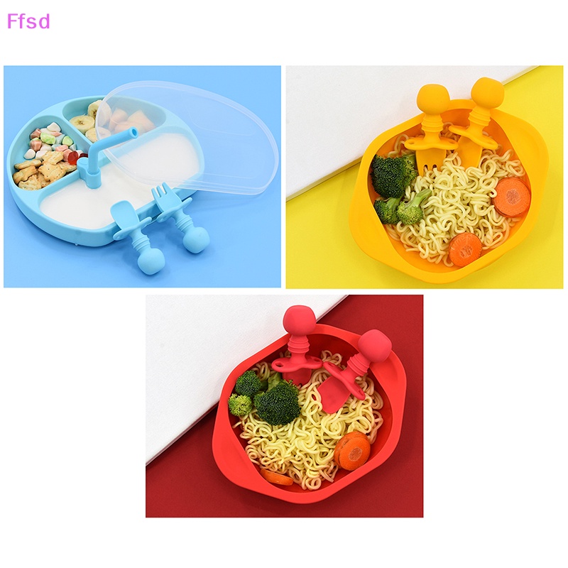 Bộ Muỗng Nĩa Bằng Silicon Mềm Tay Cầm Ngắn Tập Ăn Cho Bé