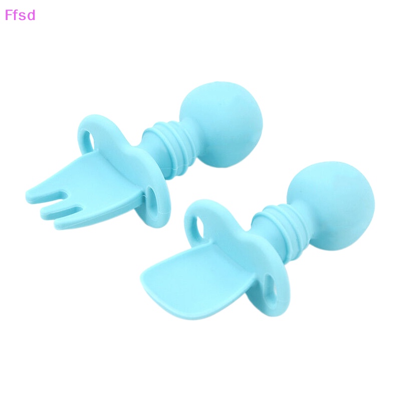 Bộ Muỗng Nĩa Bằng Silicon Mềm Tay Cầm Ngắn Tập Ăn Cho Bé