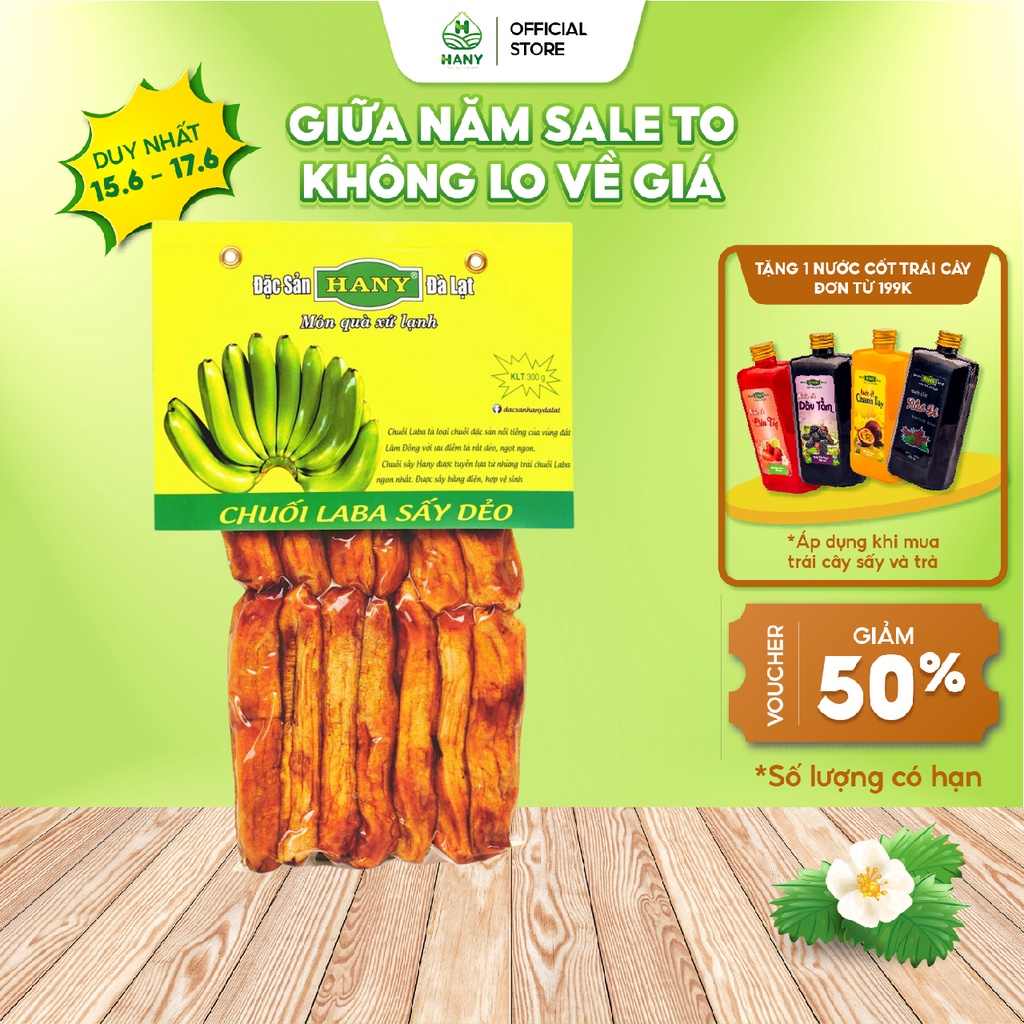 Chuối Laba Sấy Dẻo HANY Đặc Sản Đà Lạt Gói 300g