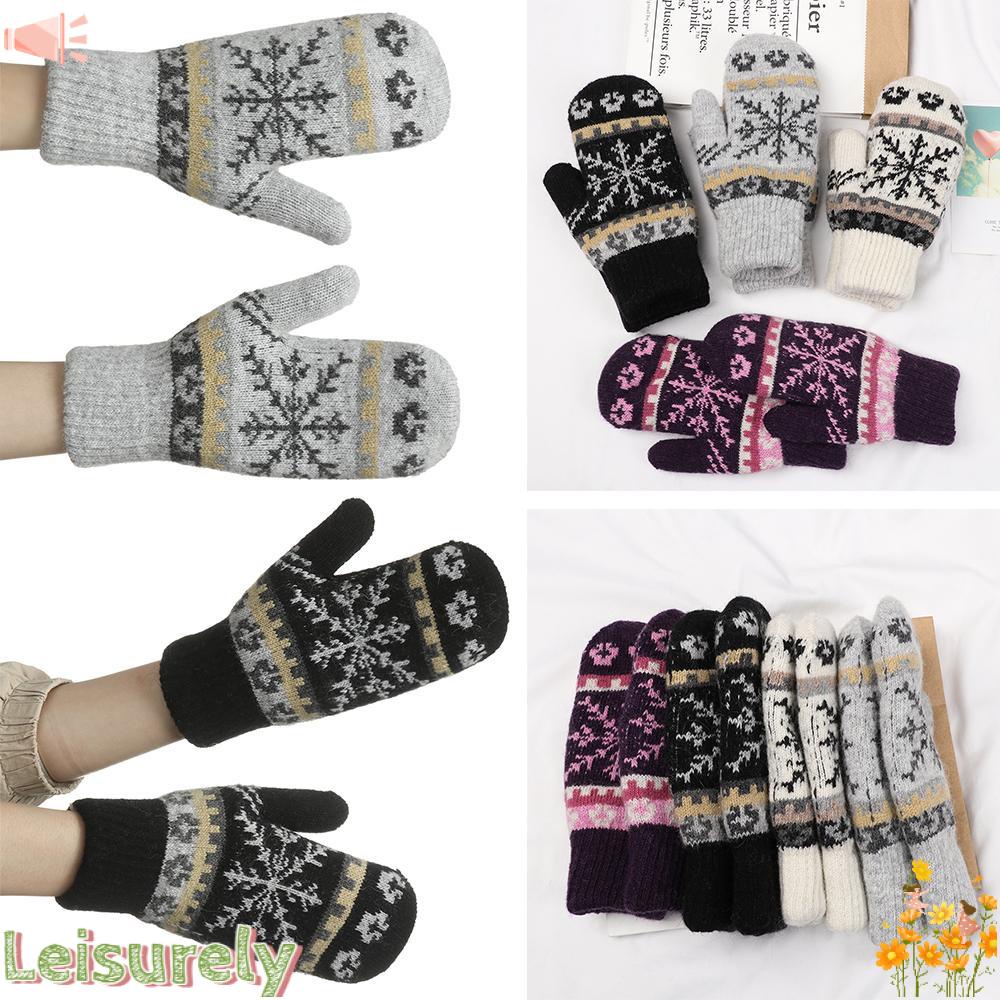Găng Tay Dệt Kim Giữ Ấm Mùa Đông In Họa Tiết Bông Tuyết