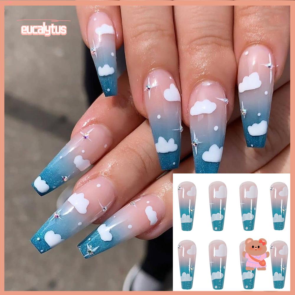 Bộ 24 Móng Tay Giả Chất Liệu Coffin Dài Che Phủ Toàn Diện