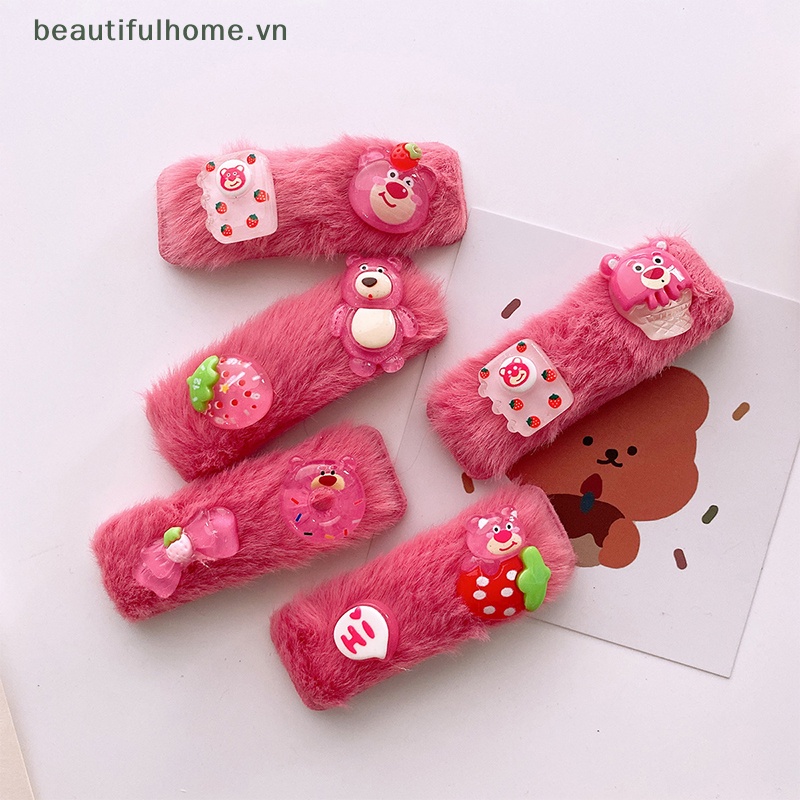 Kẹp Tóc Mái Bằng Lông Nhung Hình Gấu / Dâu Tây Dễ Thương Cho Bé Gái