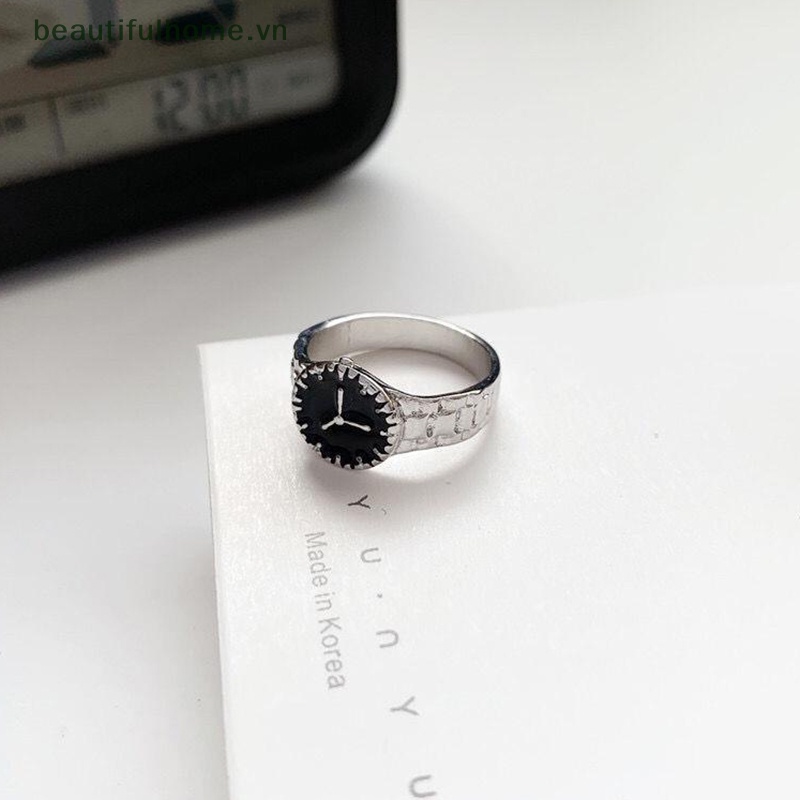 [beautifulhome] Nhẫn Thiết Kế Hình Đồng Hồ Đơn Giản Cá Tính Thời Trang Punk Cổ Điển Quyến Rũ Hàn Quốc Làm Quà Tặng Cho Nữ [beauty