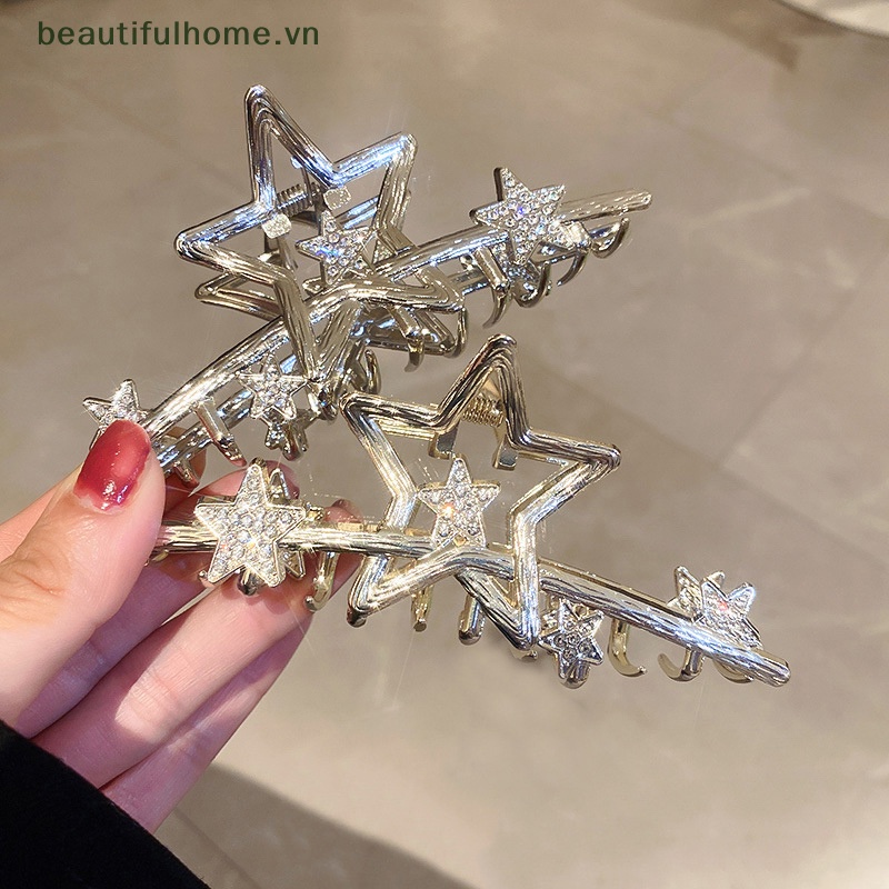Kẹp Móng Vuốt Đính Đá Pha Lê Màu Bạc Hình Ngôi Sao Màu Sắc Đẹp Mắt Cho Nữ [beauty]