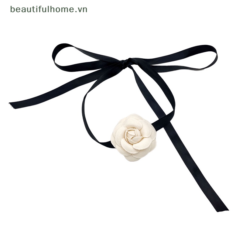 Vòng Cổ Choker Họa Tiết Hoa Trắng Thắt Nơ Xinh Xắn Cho Nữ