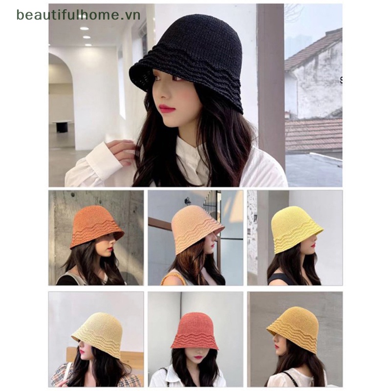 [beautifulhome] Mũ Bucket Dệt Rộng Vành Che Nắng Mùa Hè Cho Nữ [Đẹp]