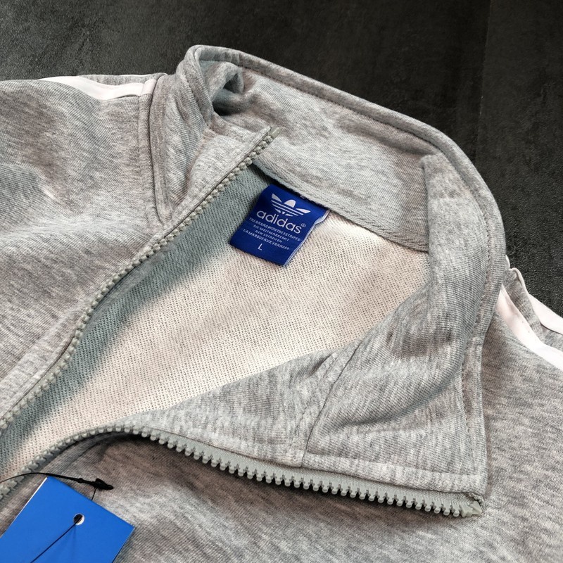 Áo Khoác Gió Adidas 100% Cỏ Ba Lá Thêu logo Cổ Đứng Phối Khóa Kéo Phong Cách vintage Cho Nam Và Nữ