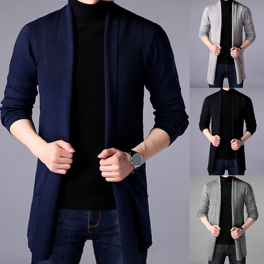 Áo Khoác Cardigan Dệt Kim Màu Sắc Tinh Khiết Chống Nhăn Thời Trang Thu Đông Cho Nam Giới