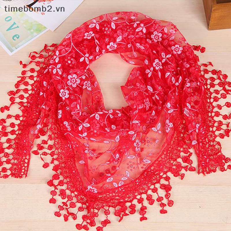 1 Khăn Choàng Cổ Tam Giác Phối Ren Hoa Thời Trang Cho Nữ