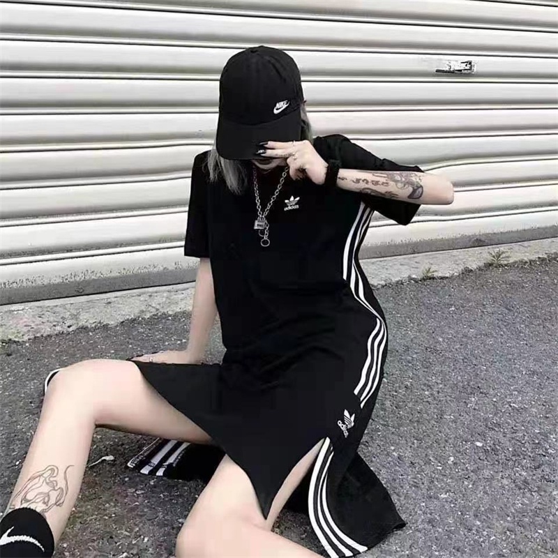 Đầm Maxi Cổ Tròn Thêu Logo Adidas Chất Liệu 100% Cotton Thời Trang Cho Nữ