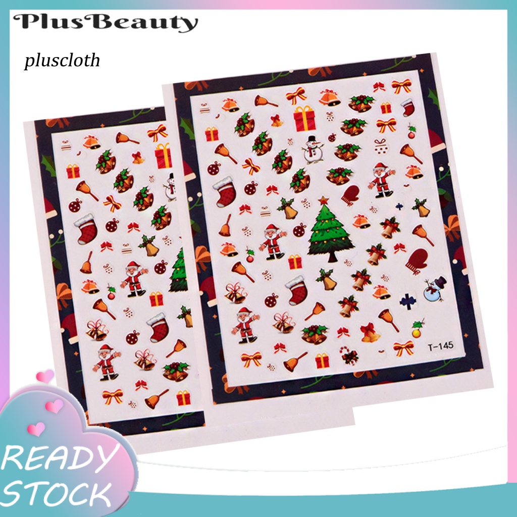 Bộ 2 Miếng Dán Trang Trí Móng Tay Bằng PVC Siêu Mỏng Chống Nước In Họa Tiết Hoạt Hình Giáng Sinh