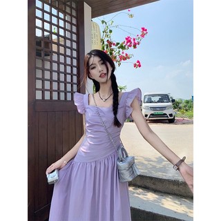 Đầm Dài Tay Bay Chiết Eo Hẹp Eo Mùa Hè Màu Tím Phong Cách Mới Ngọt Ngào Hợp Thời Trang Cho Nữ 2WN1