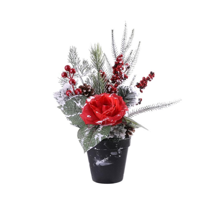 =Christmas=Potted Artificial Flower Christmas Red Desktop House Decoration Fake Plants