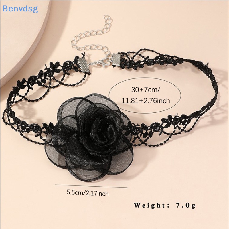 Benvdsg > Vòng Cổ Choker Ren Dài Đính Hoa Trà Đen Phong Cách Gothic Cổ Điển Quyến Rũ Cho Nữ well