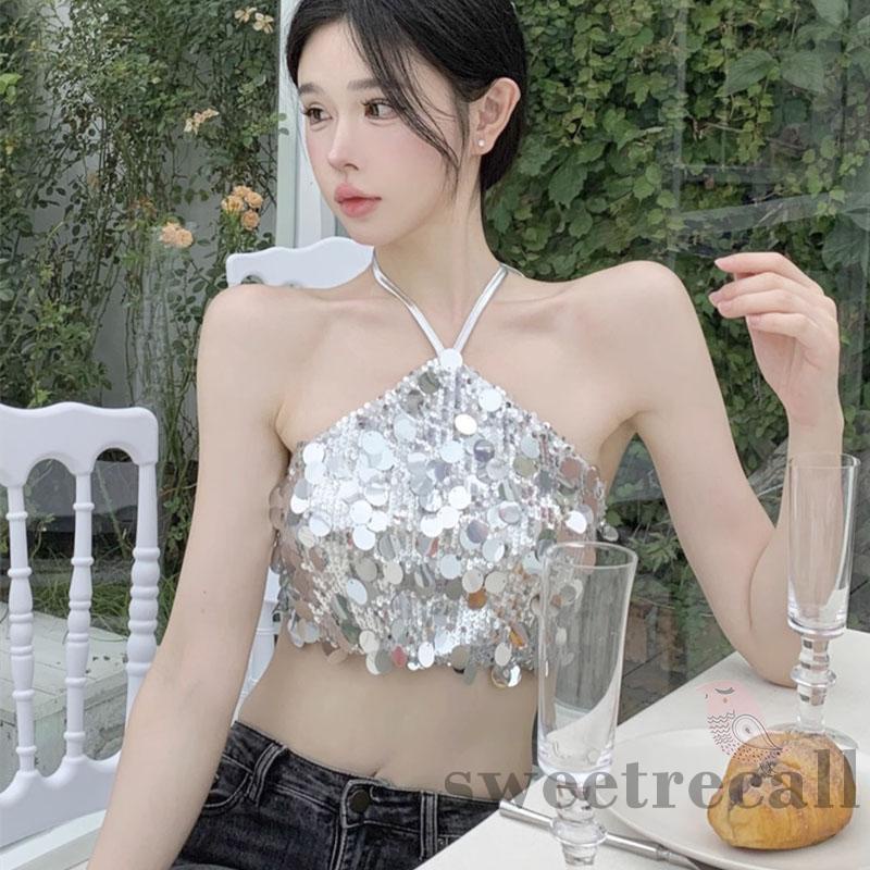 Áo Tank Top Hở Lưng Thắt Dây Đính Kim Sa Lấp Lánh Thời Trang Cho Nữ