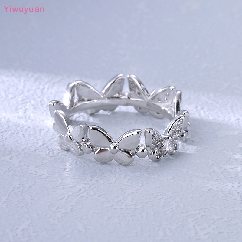 < Yiwuyuan > Nhẫn Hình Học Đính Đá Zircon Lá Bướm Thời Trang Tối Giản Có Thể Điều Chỉnh Quà Tặng Trang Sức Cho Nữ Mới