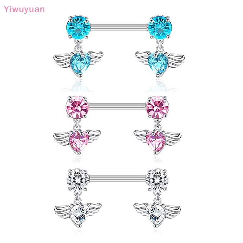 < Yiwuyuan > Nhẫn Núm Vú Giả Bằng Thép Không Gỉ Đính Đá Zircon Hình Trái Tim Pha Lê Thời Trang Quà Tặng Nữ