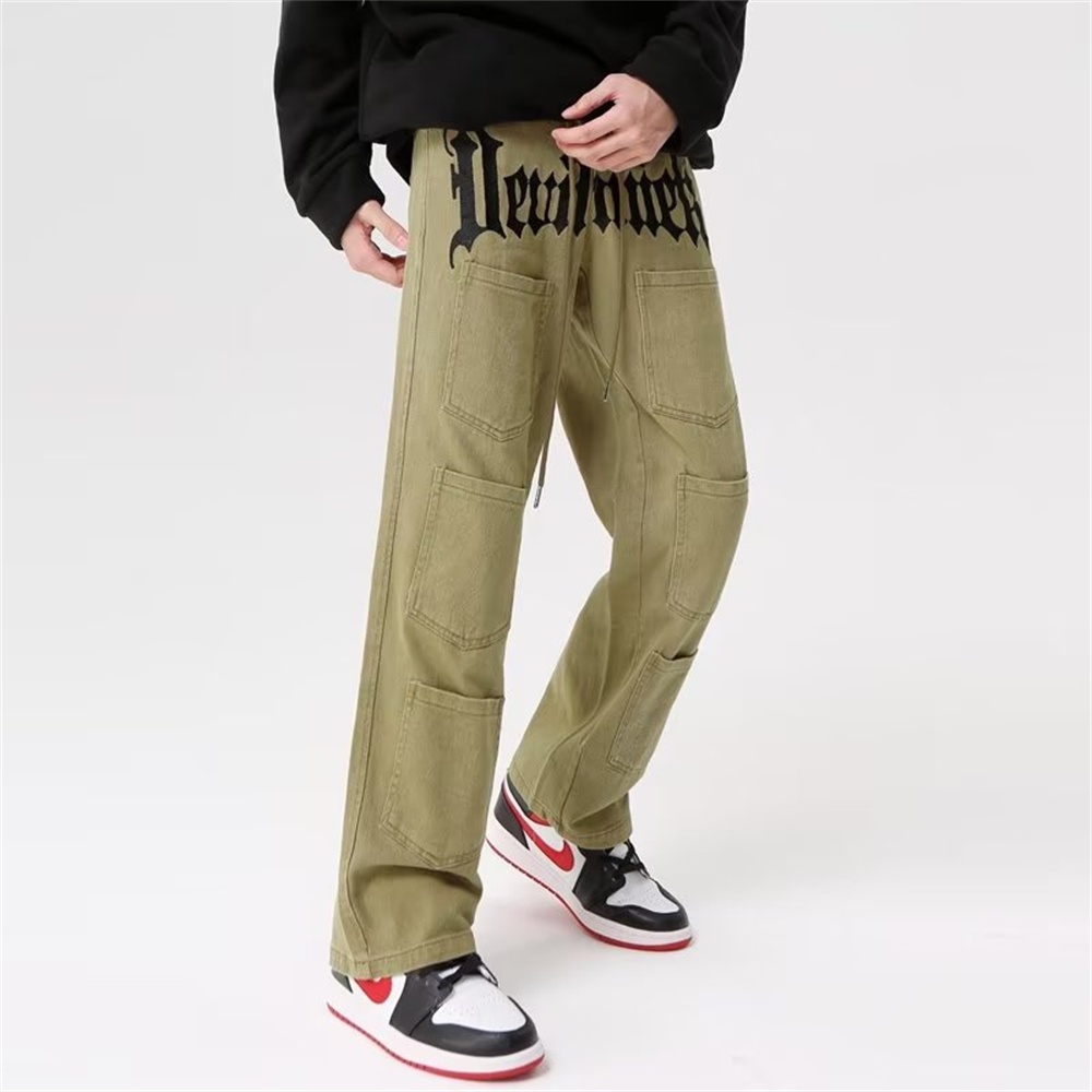 Quần Jean Dài Lưng Cao Dáng Rộng Phong Cách Retro Mỹ Cá Tính Cho Nam Nữ