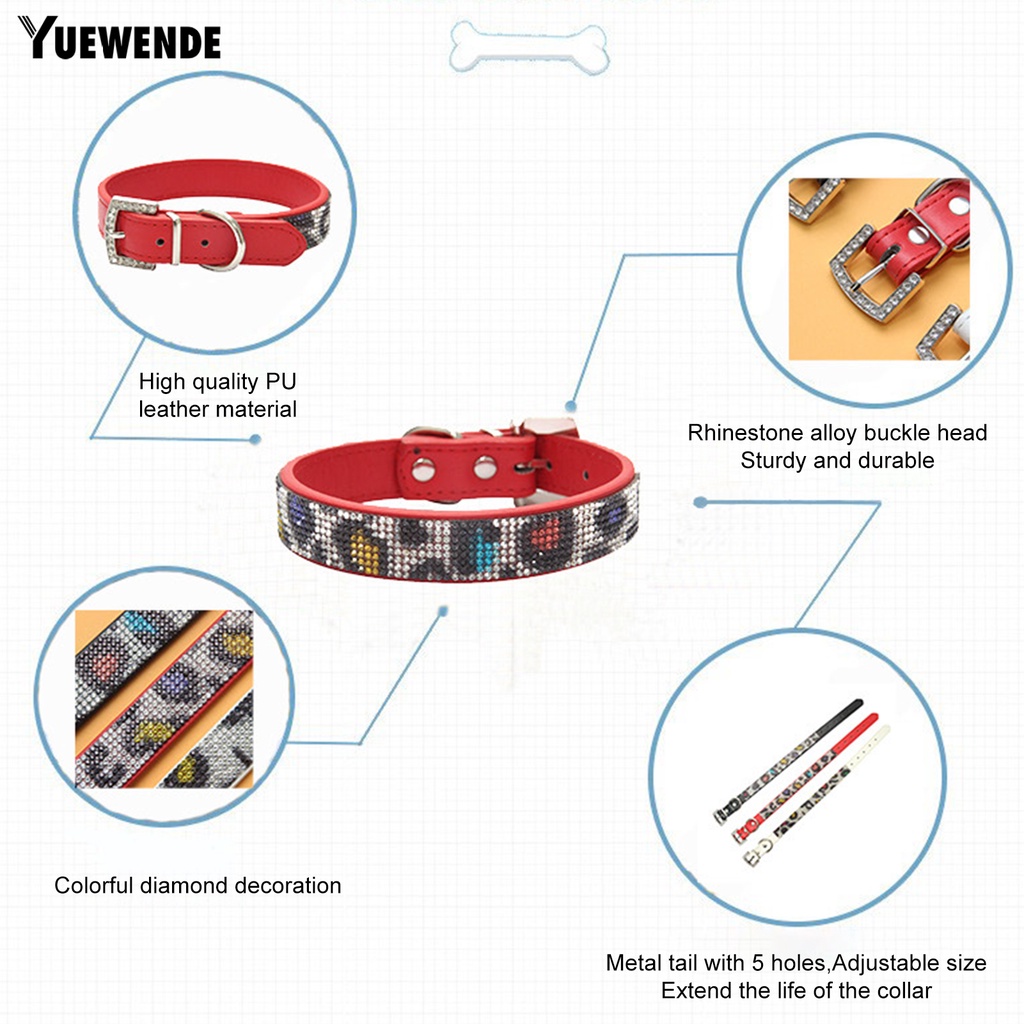Vòng Cổ Giả Da Dắt Thú Cưng Đi Dạo Chống Lạc Đính Đá Lấp Lánh Dễ Điều Chỉnh Kích Thước