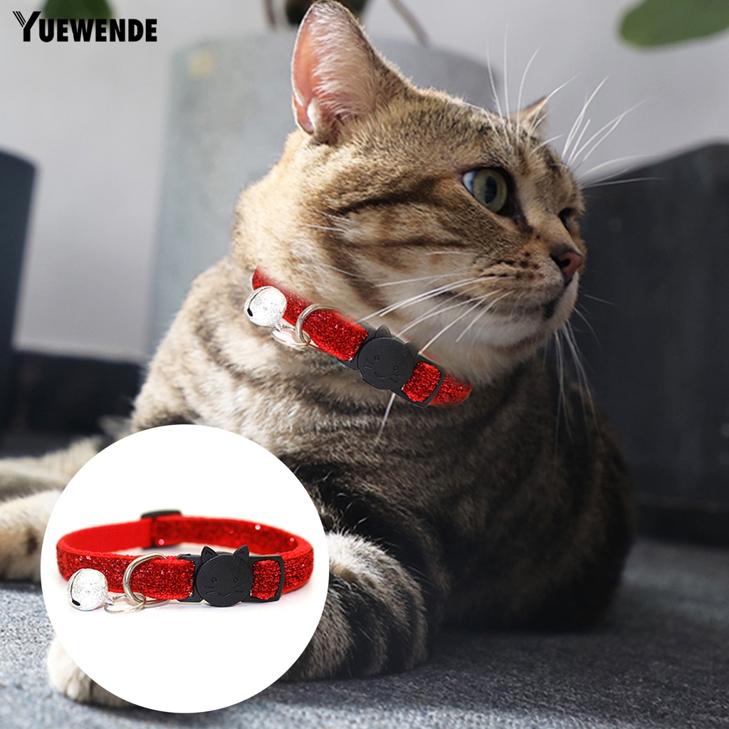 Yq.e Vòng Cổ Đính Kim Sa Lấp Lánh Thoáng Khí Không Phai Màu Có Chuông Cho Thú Cưng