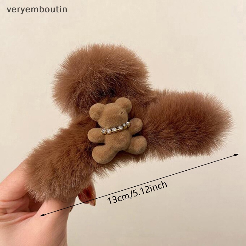 Kẹp Tóc Càng Cua Hình Gấu / Cá Mập Phủ Lông Thỏ Bằng Acrylic Kiểu Hàn Quốc Dễ Thương Thời Trang Mùa Đông Cho Bạn Gái