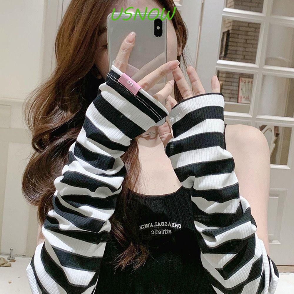 Vỏ Bọc Cánh Tay Bằng Lụa Lạnh Thoáng Khí Họa Tiết Kẻ Sọc Caro Đơn Giản Cho Nữ