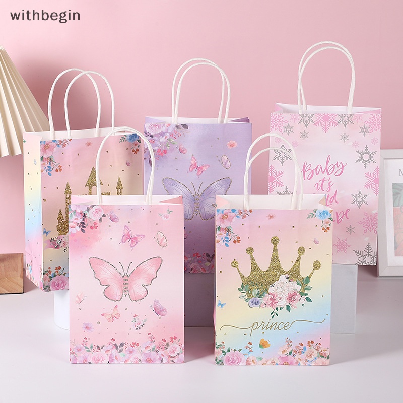 Bộ 5 Túi Đựng Quà Tặng Họa Tiết Bươm Bướm / Vương Miện / Hoa Tuyết Độc Đáo