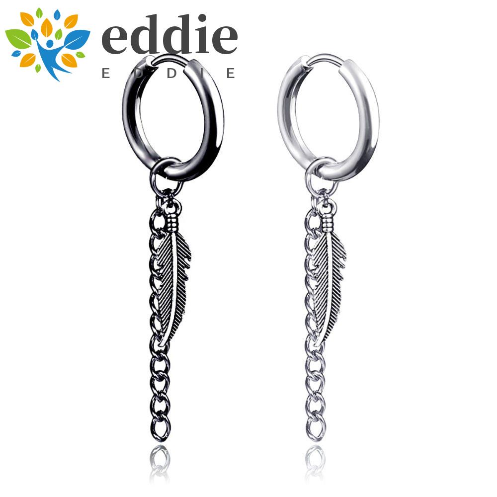 Bông Tai Dạng Vòng Hình Lá 26Eddie Bằng Thép Không Gỉ Phong Cách Punk Hip hop Cho Nam