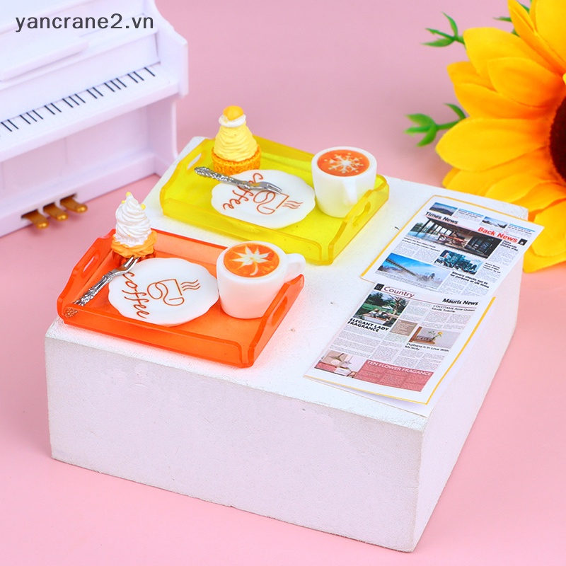 1 Set Dụng Cụ Nĩa Bánh Cà Phê / Bánh Ăn Sáng Kèm Khay Trang Trí Nhà Búp Bê 1: 12