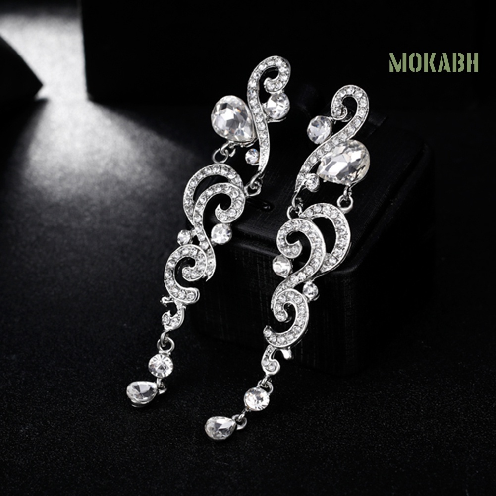 Bông Tai Dáng Dài Đính Đá Sang Trọng Cho Cô Dâu