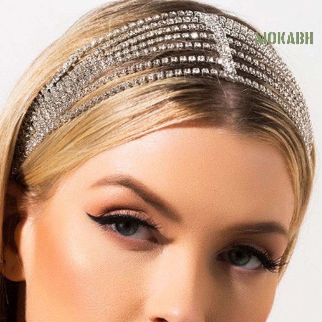 Băng Đô Cài Tóc Nhiều Lớp Đính Đá Co Giãn Tốt Chống Trượt Cho Cô Dâu