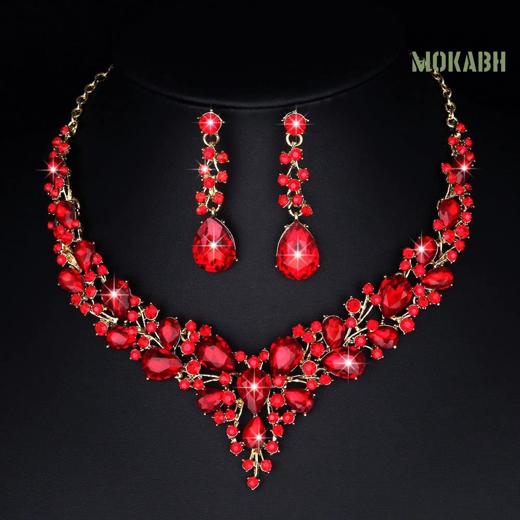 Bộ Vòng cổ + Bông Tai Bằng Hợp Kim Đính Đá Lấp Lánh Thời Trang Sang Trọng Cho Nữ