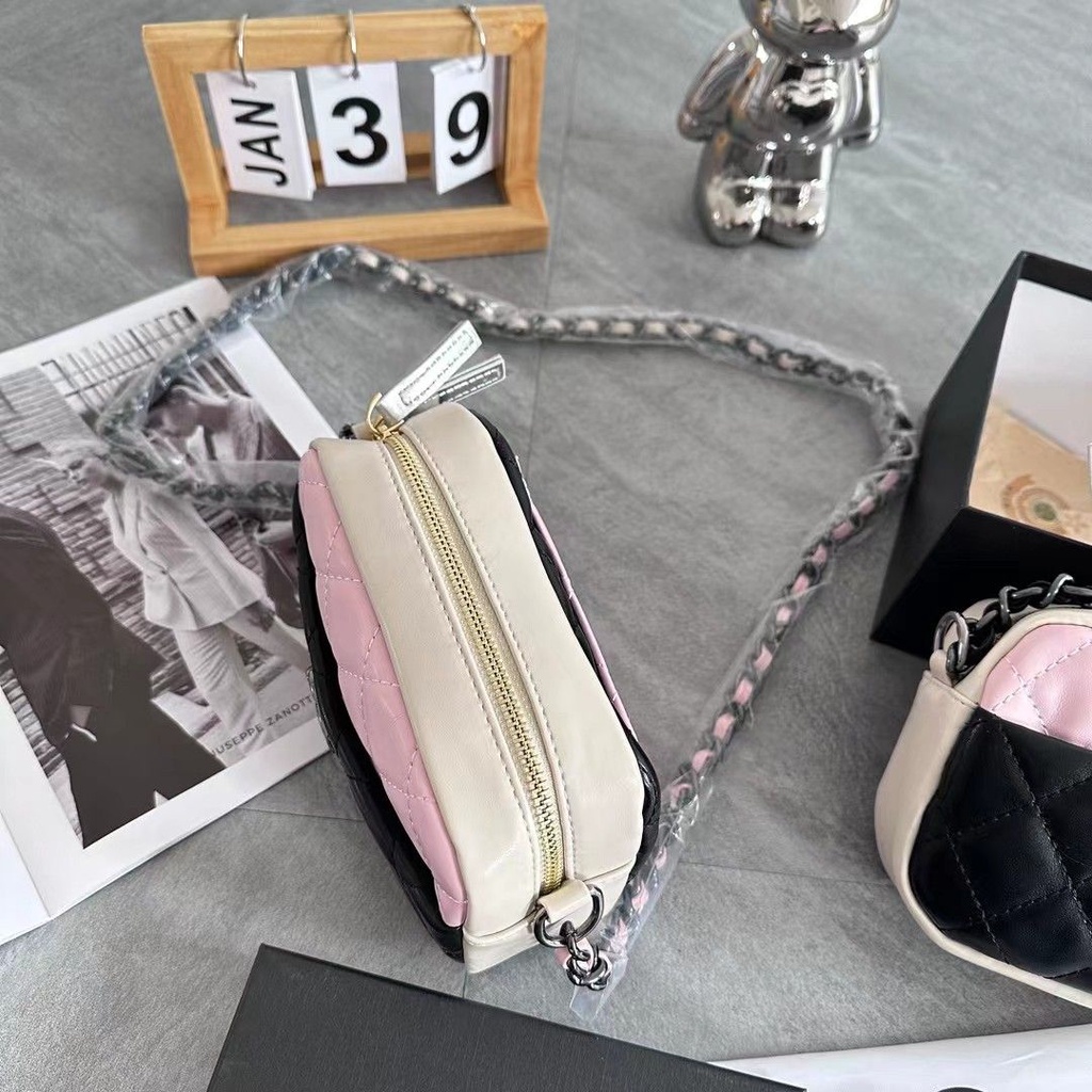 Túi Đeo Chéo Hình Vuông Nhỏ Màu Tương Phản Phối Dây Đeo Sợi Xích Thời Trang Cho Nữ