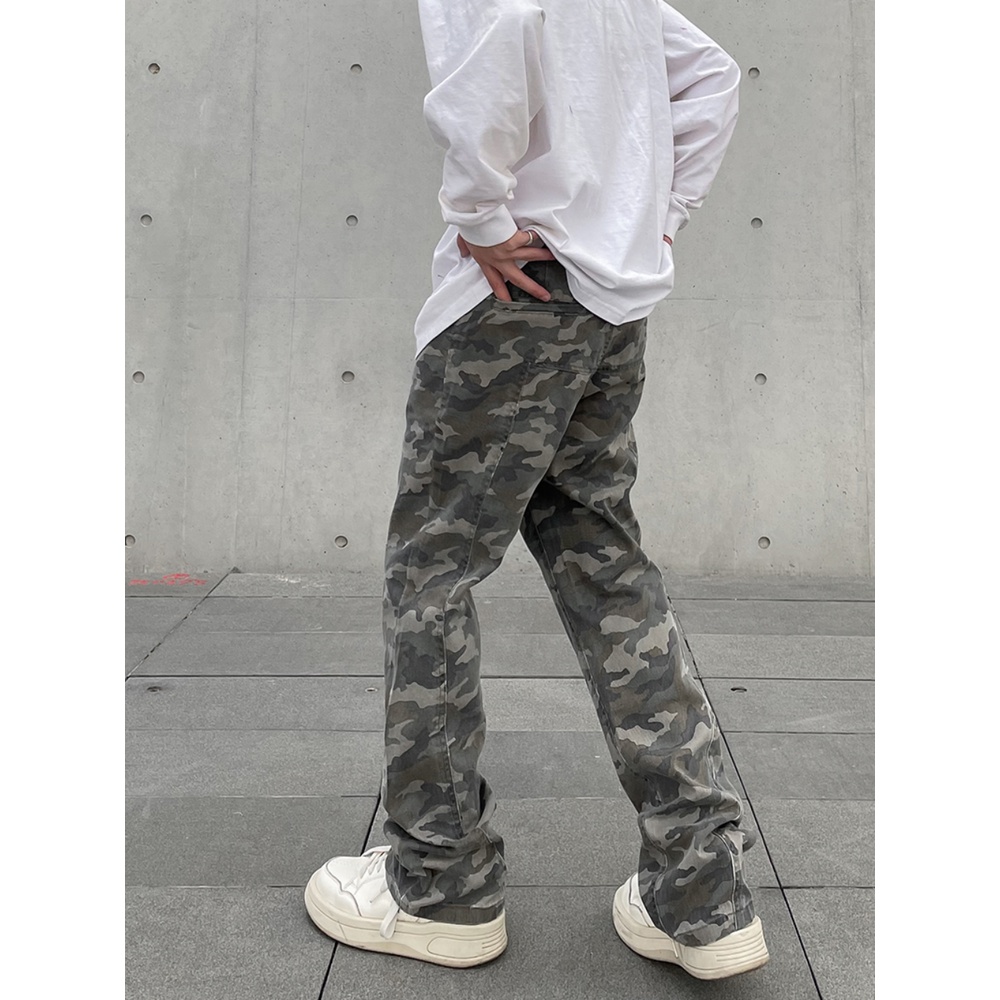 Quần Jean Họa Tiết Rằn Ri Dáng Suông Cá Tính Phong Cách Retro Mỹ Cho Nam