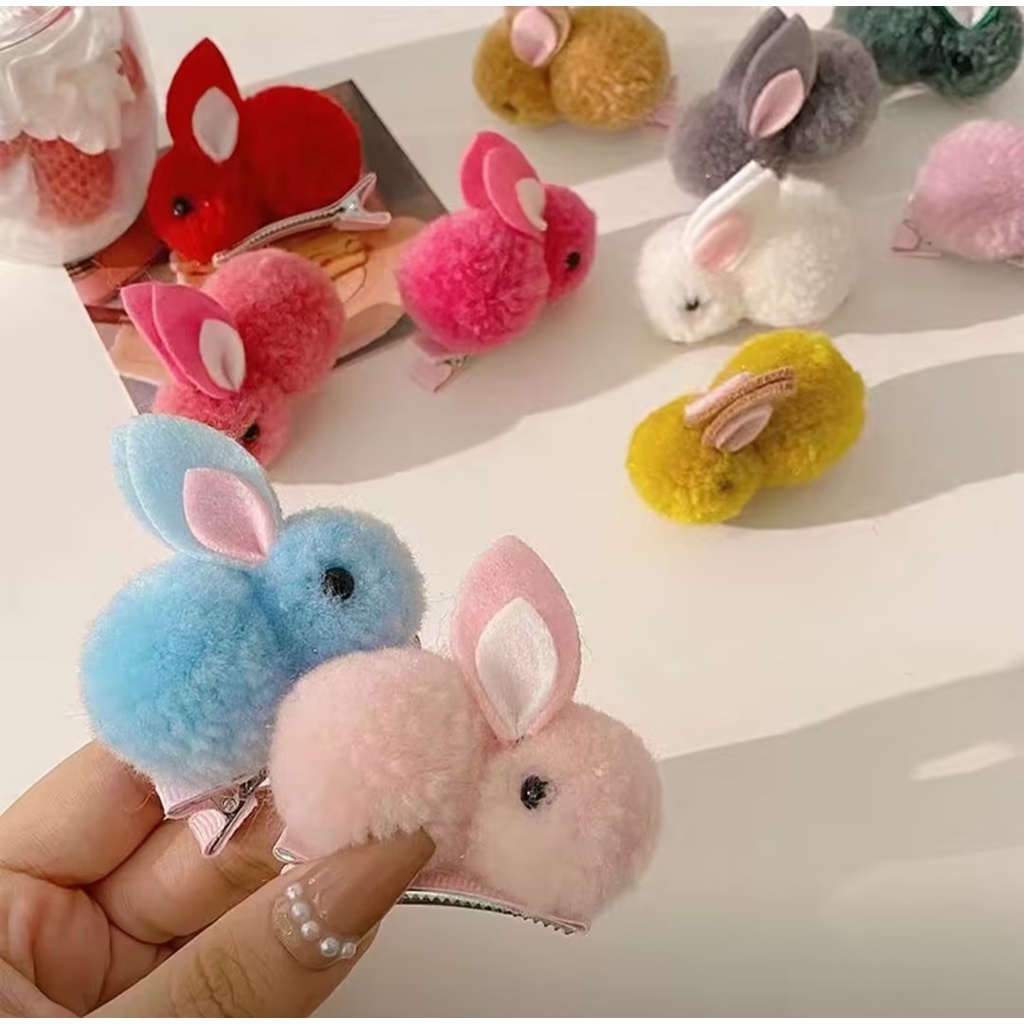 Kẹp Tóc Lông Nhung Mềm Hình Thỏ Hoạt Hình Dễ Thương Xinh Xắn