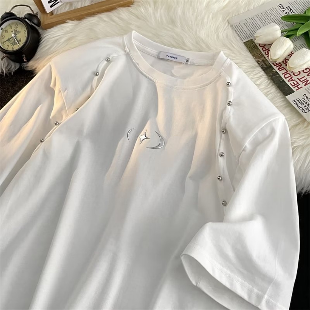 Akiyama Style / Niche Áo Thun Nam Tay Ngắn Đính Đinh Tán Kim Loại Cao Cấp Thời Trang Mùa Hè