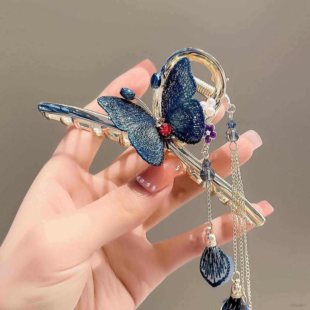 Kẹp Tóc Cá Mập Lớn Thêu Họa Tiết Bướm Tinh Tế Chất Lượng Cao Cho Nữ