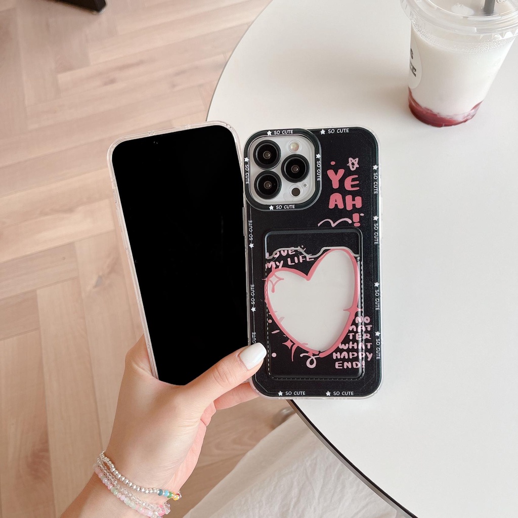 Ốp Điện Thoại Tpu Mềm Trong Suốt Có Ngăn Đựng Thẻ In Hình Trái Tim Cho iPhone 14 Plus 13 12 11 Pro XR XS Max