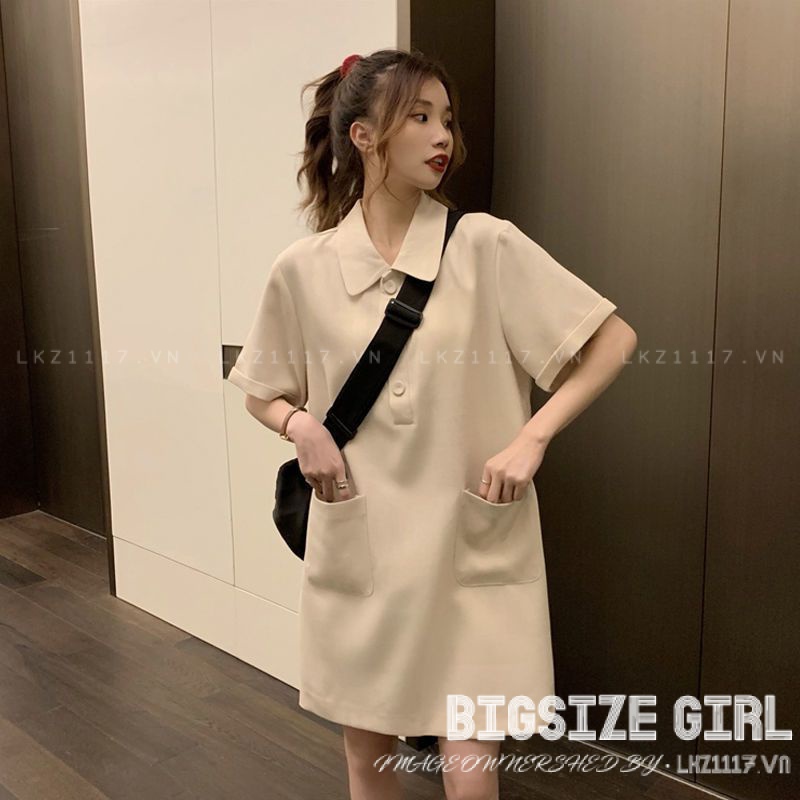 Đầm polo Bigsize Váy nữ dáng suông tay ngắn có cổ trơn mùa hè Phong cách Hàn Quốc Thời Trang tiểu thư cá tính xinh đẹp cho người mập béo