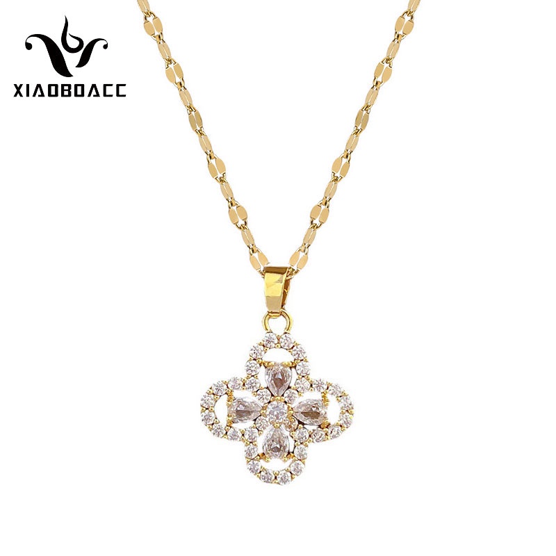 Dây Chuyền Thép Titan Mặt Hoa Đính Kim Cương Giả Thời Trang Hàn Quốc Cho Nữ