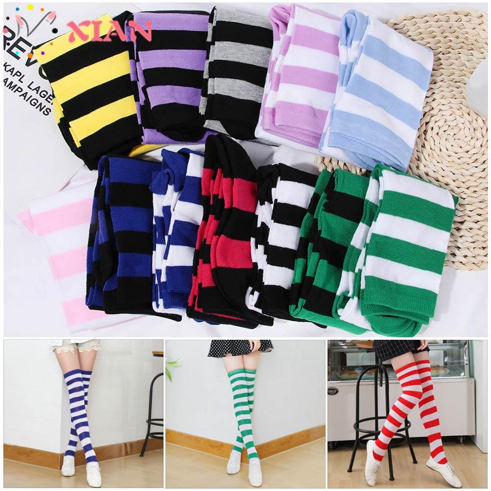Vớ Dài Qua Gối Giữ Ấm Họa Tiết Kẻ Sọc 12 Màu Tùy Chọn Cho Nữ