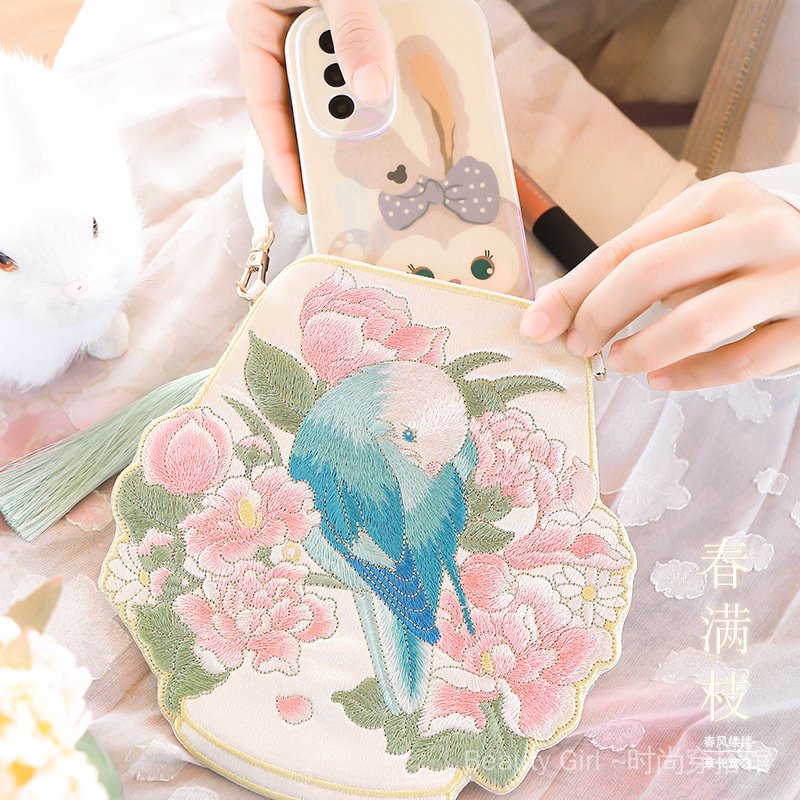 {Summer Hàng Mới Về!}Túi Xách Thêu Họa Tiết Hoa Và Chim Phong Cách Hanfu Cổ Điển Độc Đáo