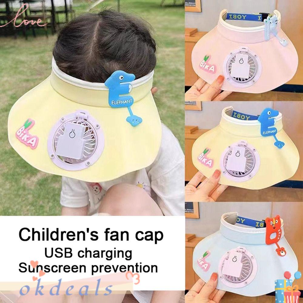 Mũ Lưỡi Trai Chống Nắng Mùa Hè In Họa Tiết Hoạt Hình Có Quạt USB Cho Bé