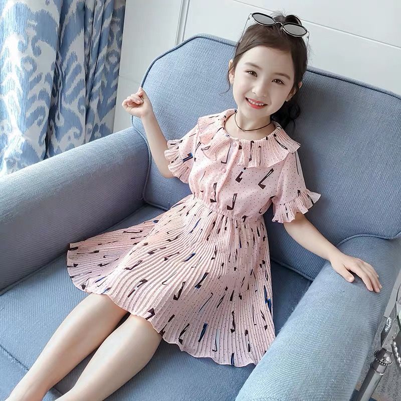 Váy voan mùa hè 2023 mới vừa và lớn trẻ em phiên bản xếp ly váy xếp ly cô gái phong cách nước ngoài váy công chúa
