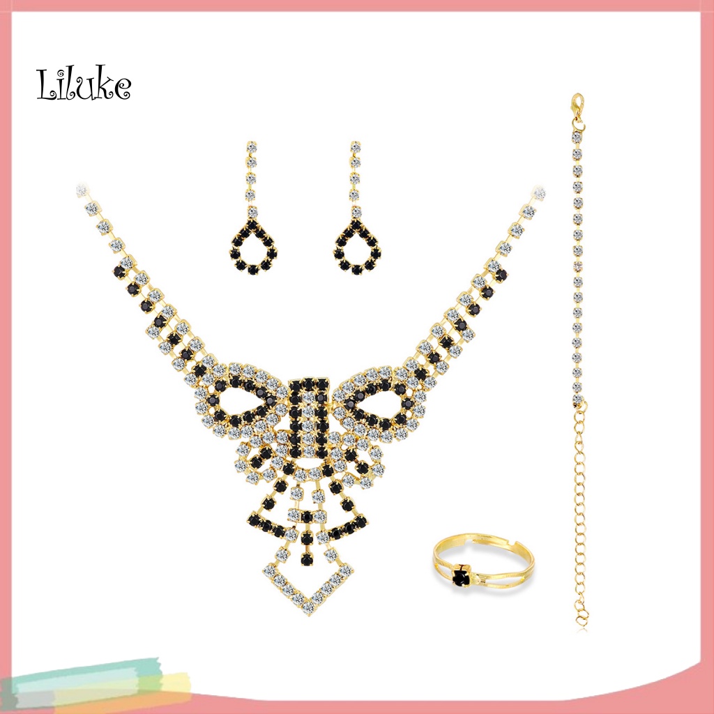 Bộ Vòng cổ + Vòng Đeo Tay + Nhẫn + Đôi Khuyên Tai Thiế