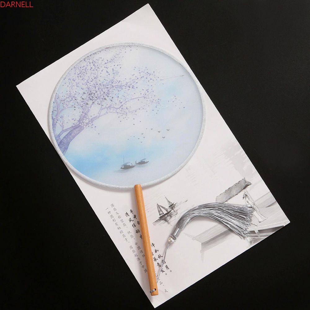 Quạt Che Nắng In Họa Tiết Cổ Điển Với Tay Cầm Bằng Gỗ Để Bàn Trang Trí Nhà Cửa / Tiệc Cưới