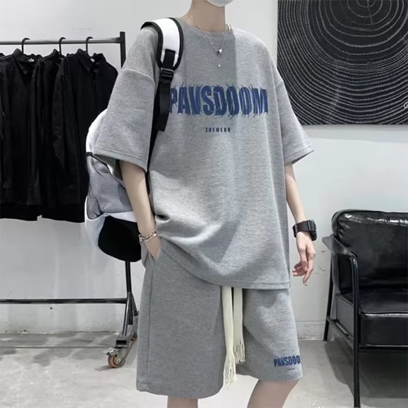 Set đồ thể thao HANLU ngắn tay đơn giản phong cách harajuku thời trang cho nam