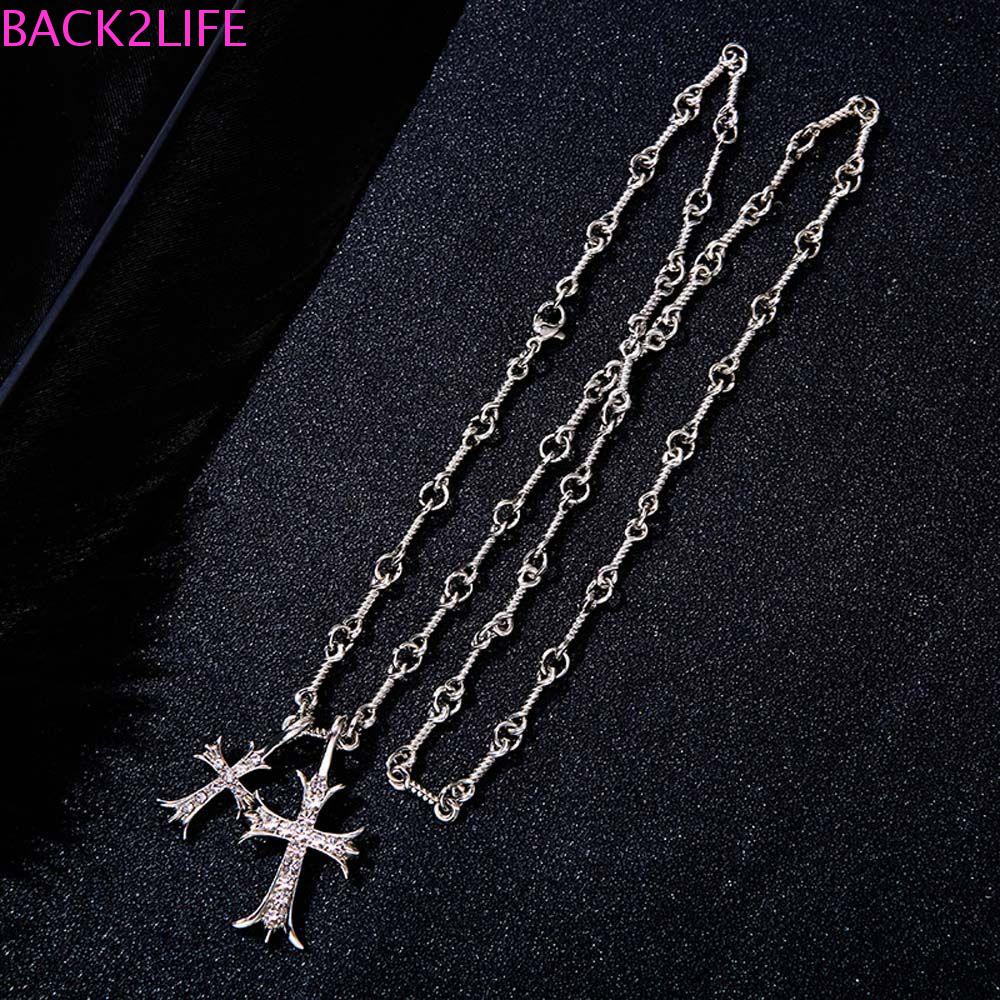 Vòng cổ 2 Lớp Thiết Kế Đơn Giản Độc Đáo Cho Nam Nữ|Vòng cổ Dáng Dài Phối Mặt Hình Thoi Thời Trang|Vòng cổ Mặt Thánh Giá Đính Đá Zircon