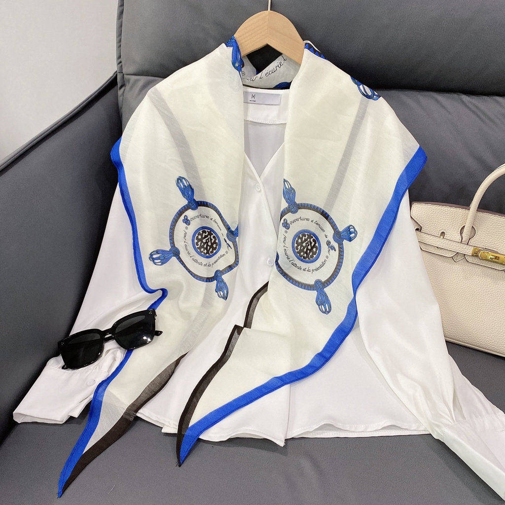 Khăn Choàng Cổ Dài Bằng Lụa In Họa Tiết Kim Cương Thoáng Khí Chống Nắng Thời Trang Mùa Hè Phong Cách Hàn Quốc Cho Nữ