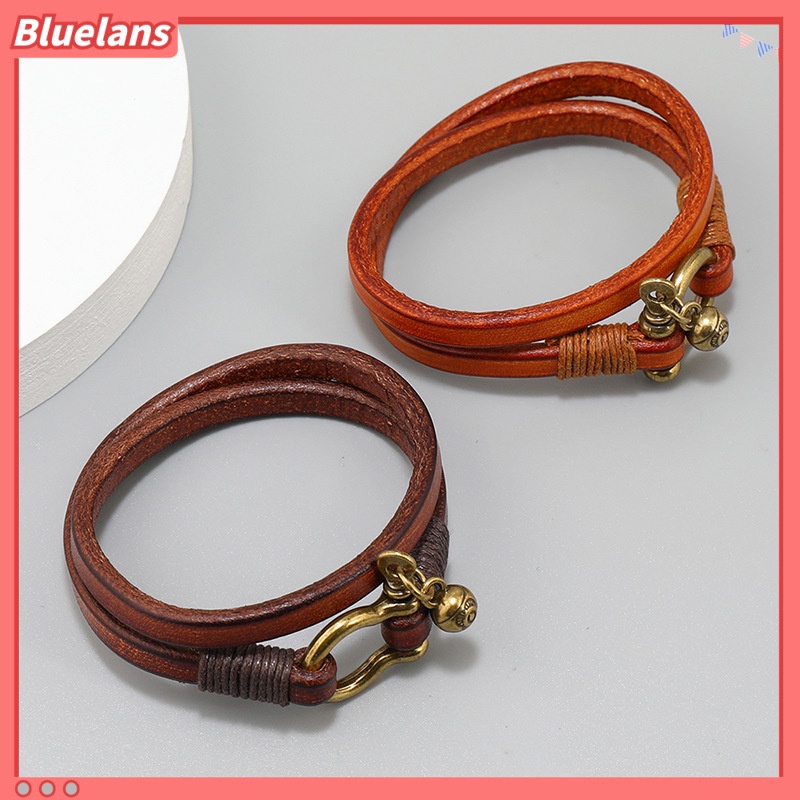 [BLS] Vòng Đeo Tay Da Hai Vòng Khóa Ngựa Đơn Giản Sáng Tạo Kiểu Âu Mỹ Cổ Điển Dành Cho Nam